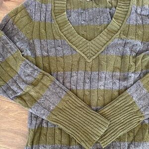 LOFT Olive and Gray V-Neck Sweater
